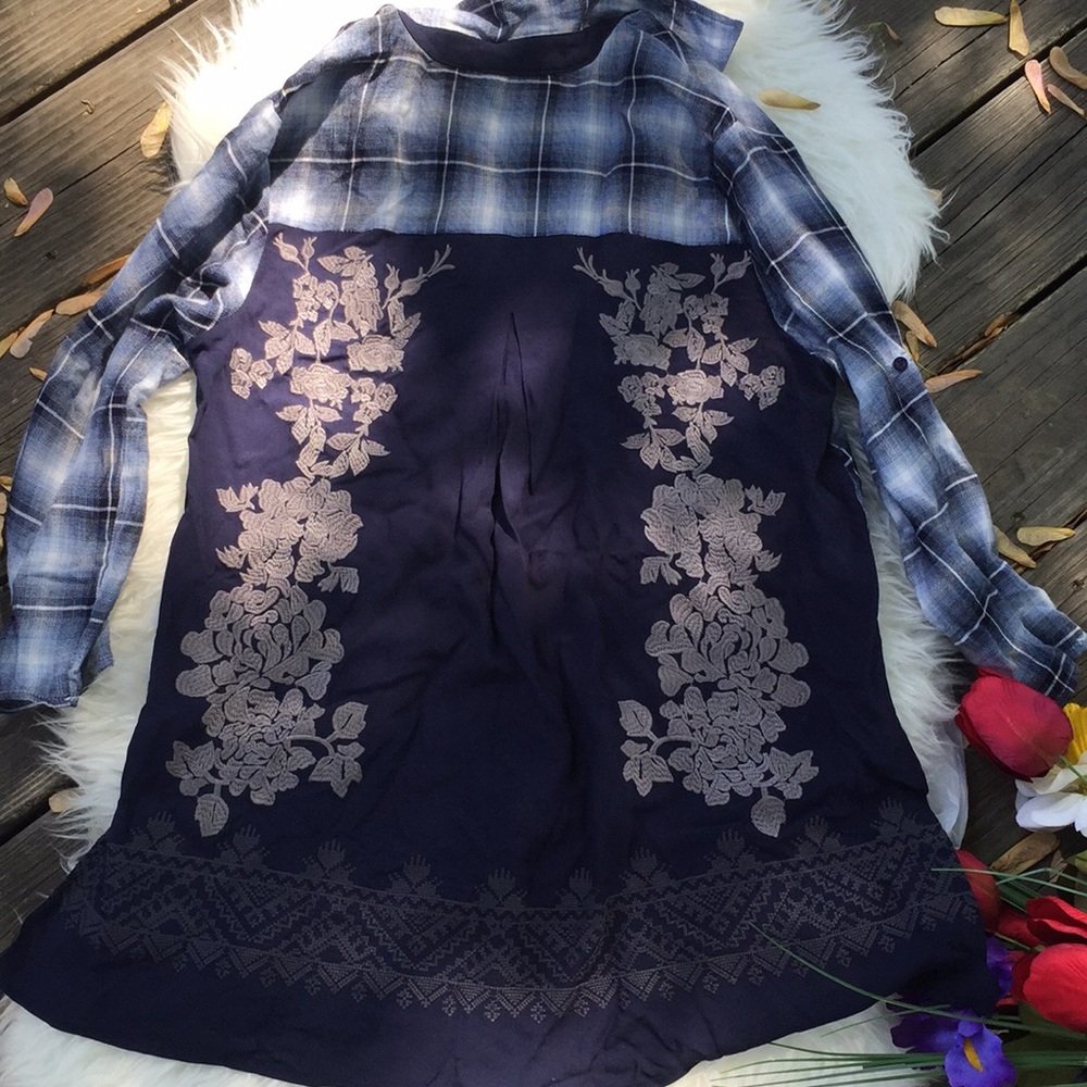 Embroidered Back Button Down Top - image 1